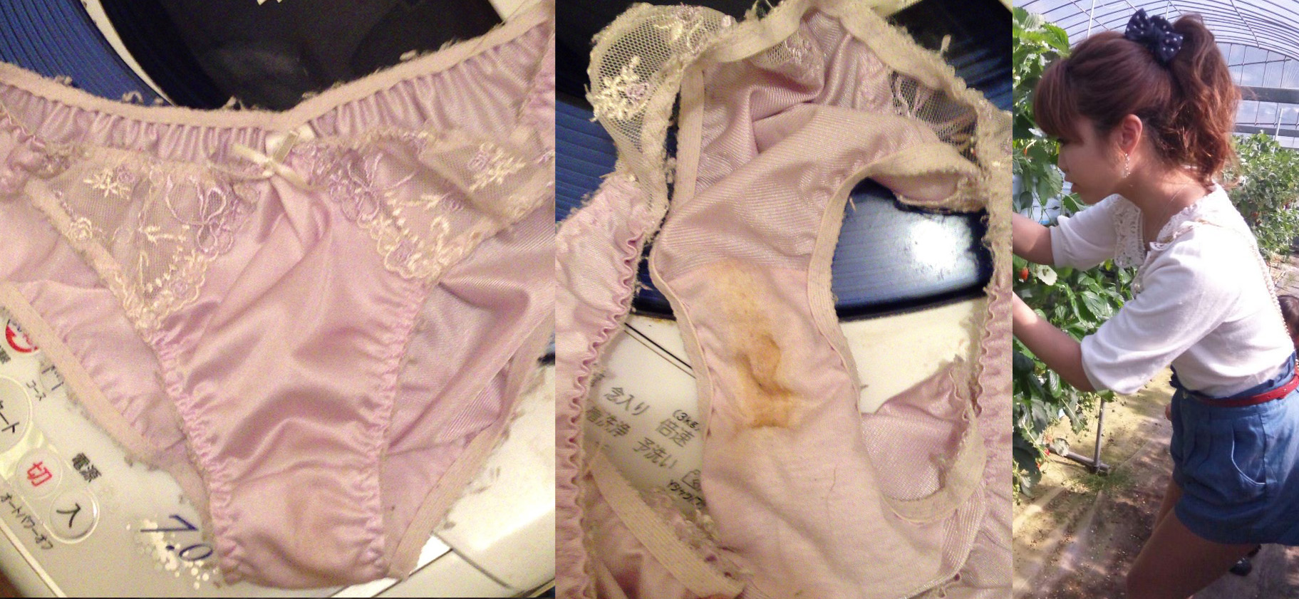 美人姉の洗濯機の中で発見した芳しいシミ付き下着の盗撮エロ画像1枚目